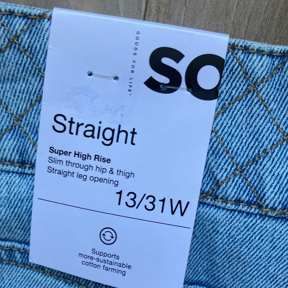 So Super high rise straight woven denim jean pant quilted design waistband 13 31 - Picture 4 of 17